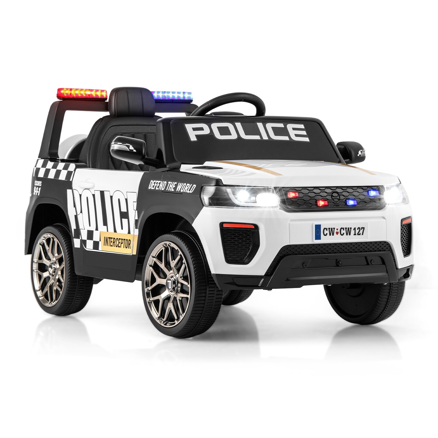 12V Electric Kids Ride-On Police Car with Remote, Siren, and Flashing Lights