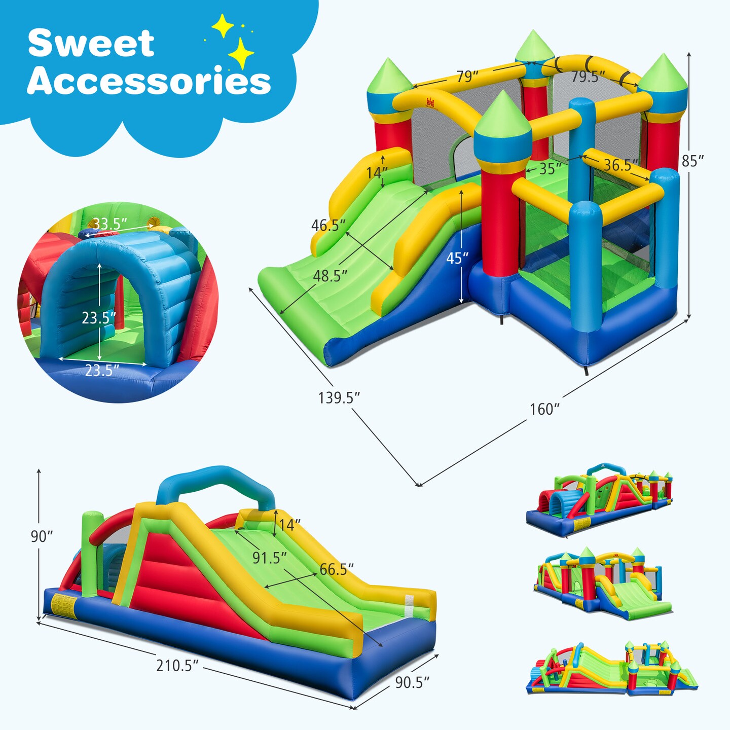 Inflatable Obstacle Course Bounce House with Dual Slides and Tunnels without Blower