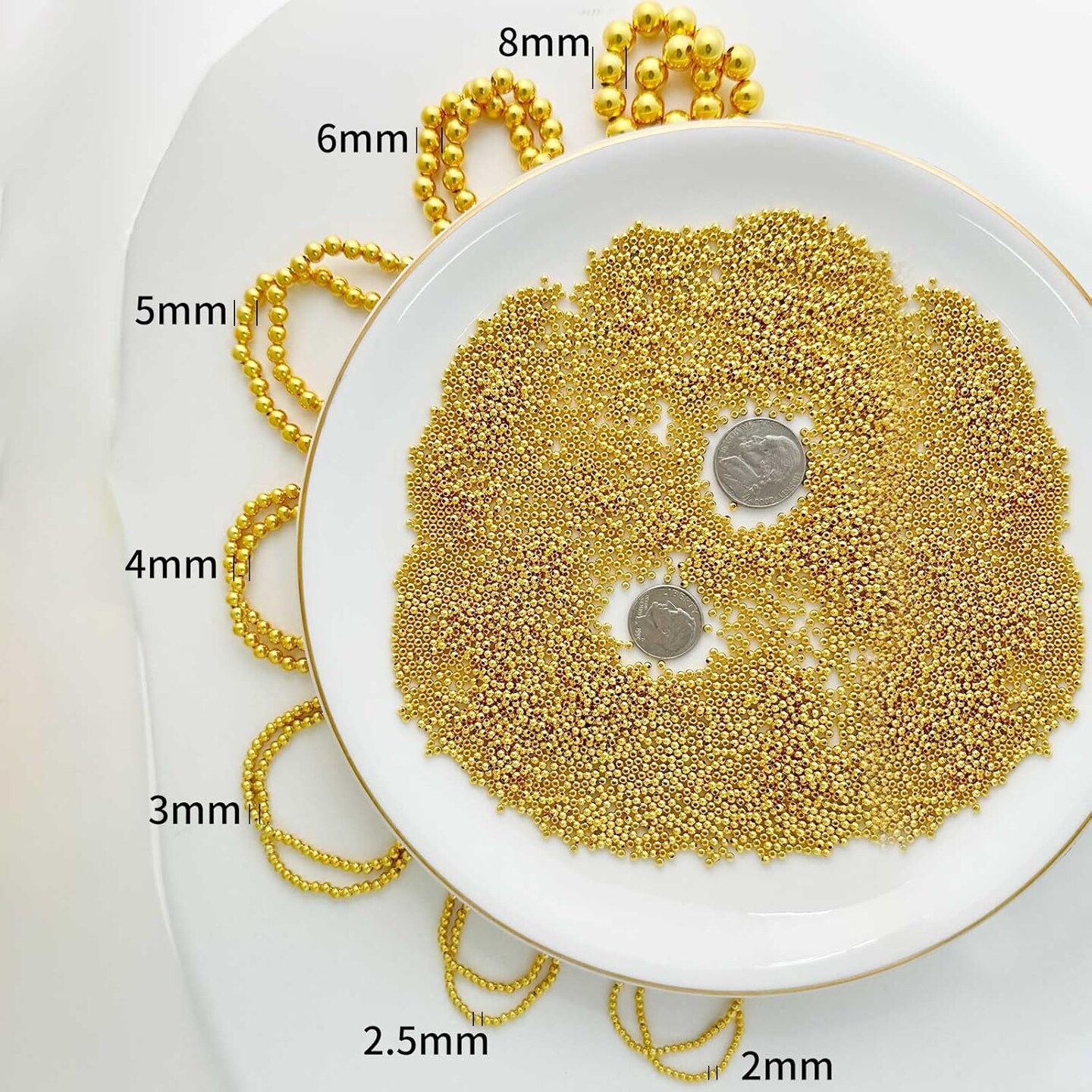 18K Gold Genuine 925 Sterling Silver Beads for Jewelry Making 100Pcs 2.5MM Smooth Round Beads Ball Spacer Beads for Bracelet Necklace Jewelry DIY Crafts