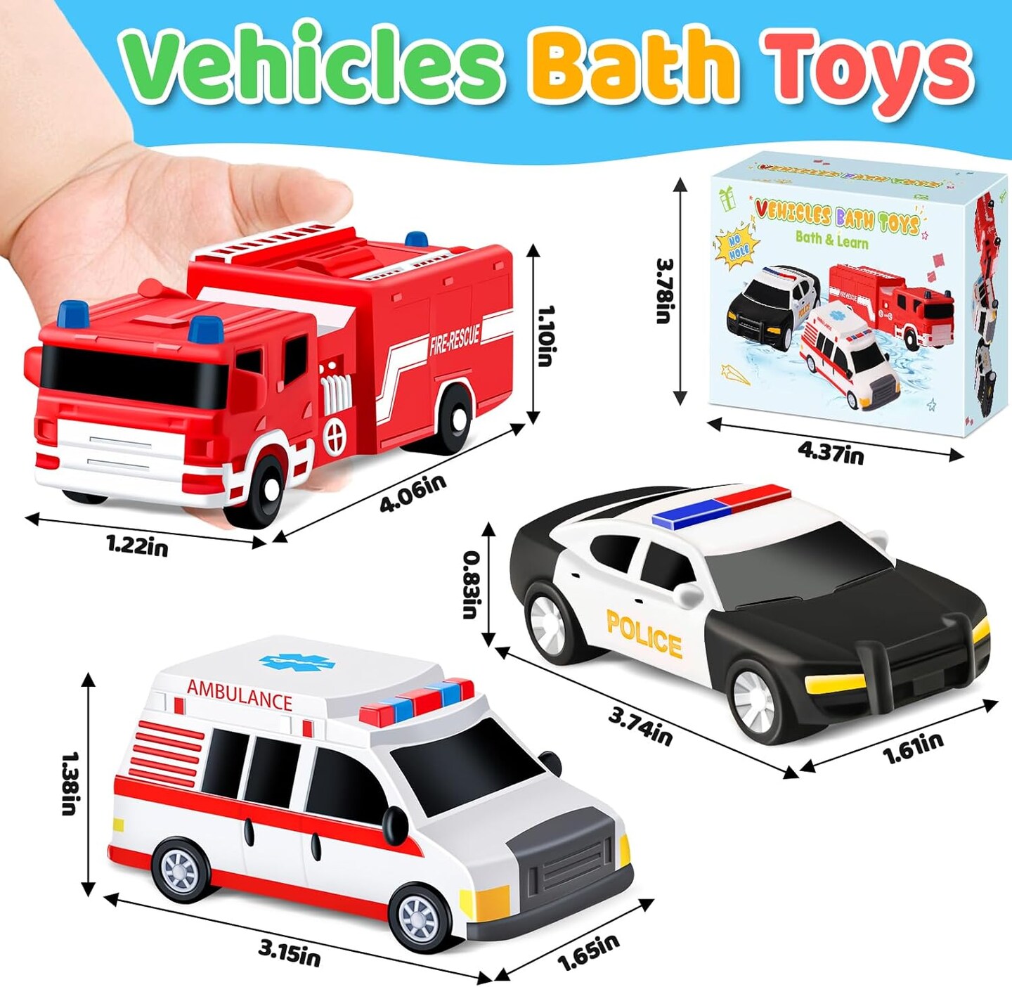 No Hole Bath Toys for Babies and Toddlers, Car Bath Toys for Infant Babies Kids