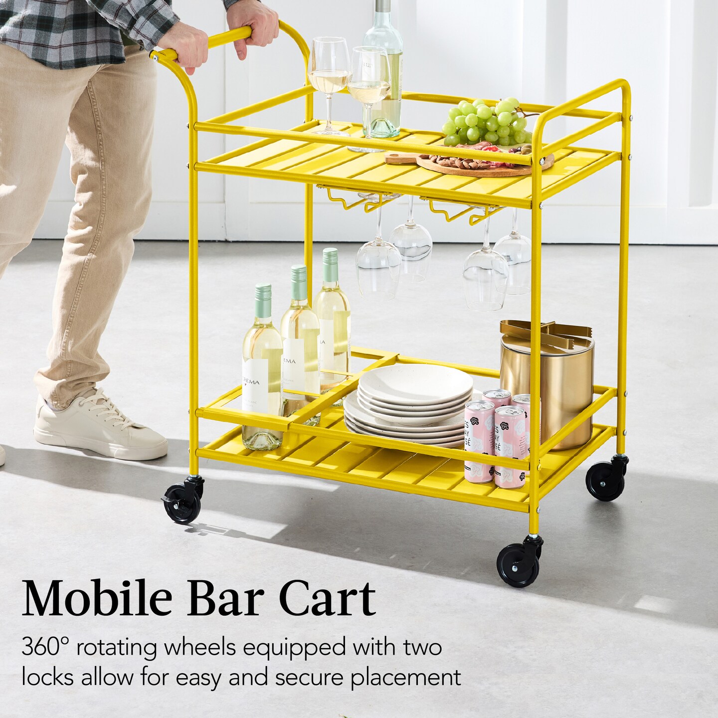 Best Choice Products 2-Tier Rolling Bar Cart Indoor/Outdoor w/ Storage Shelves, Wine Rack, Lockable Wheels