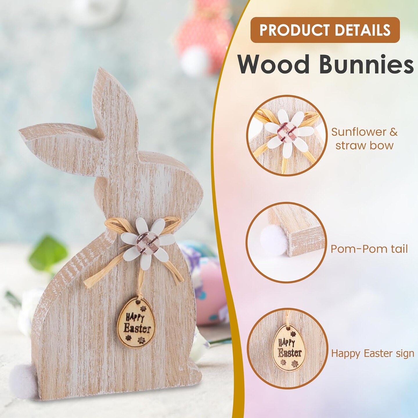 2 Piece Easter Wooden Bunny Decor - Farmhouse Sitting Wood Bunnies Sign