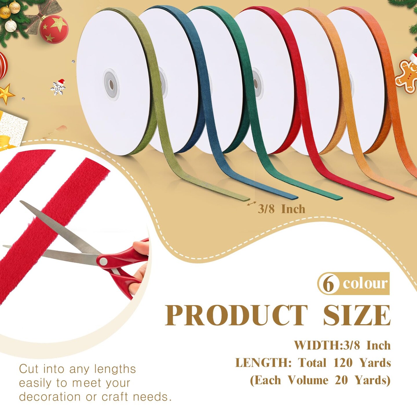 6 Rolls 3/8 Inch Velvet Ribbon for Gift Wrapping Bow 120 Yards Vintage Assorted Ribbon Multicolored Craft Ribbon for Valentine's Day Wedding Decoration Ornament Making(Elegant Color)