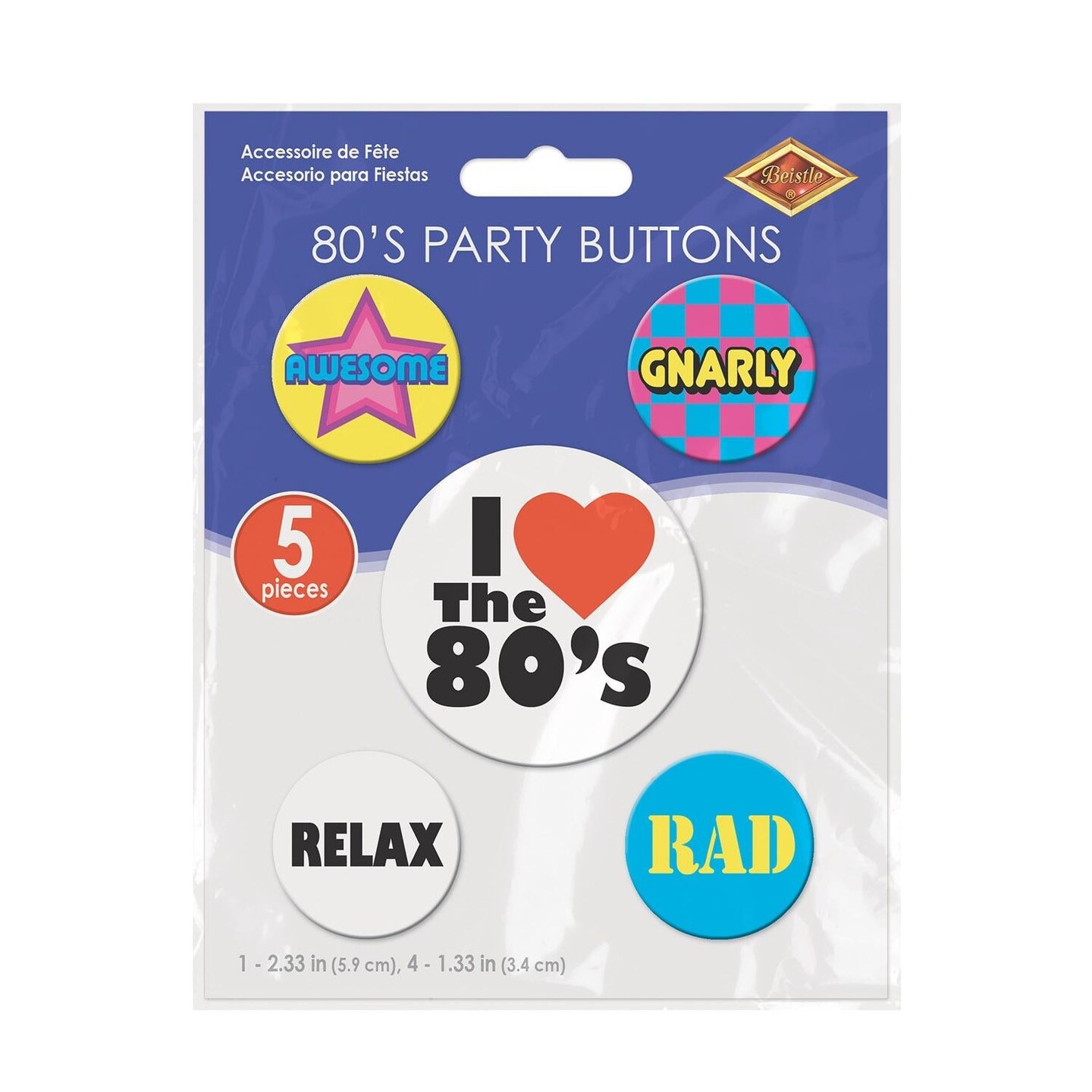 60 Pack Beistle 80&#x27;s Party Buttons