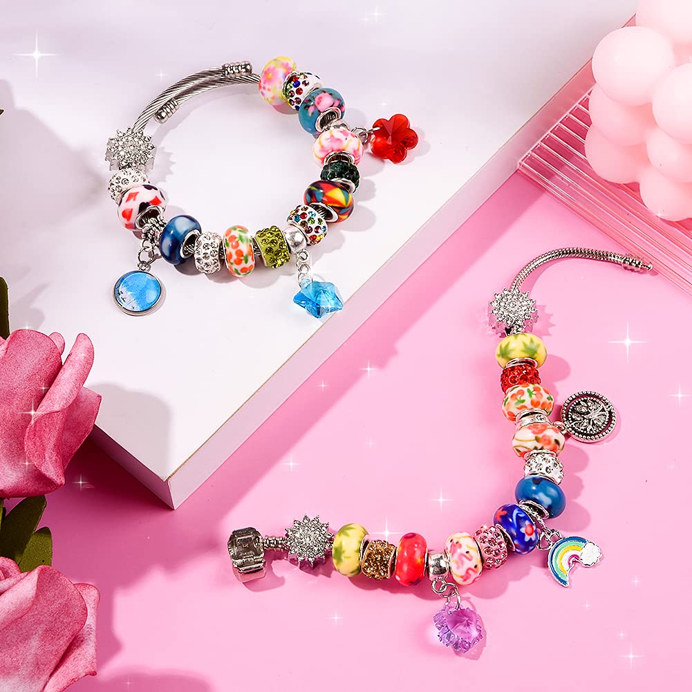 120 Pieces Assorted European Craft Beads Large Hole Lampwork Spacer Beads Colorful European Beads for DIY Necklace Bracelet Jewelry Making (Out Flower)
