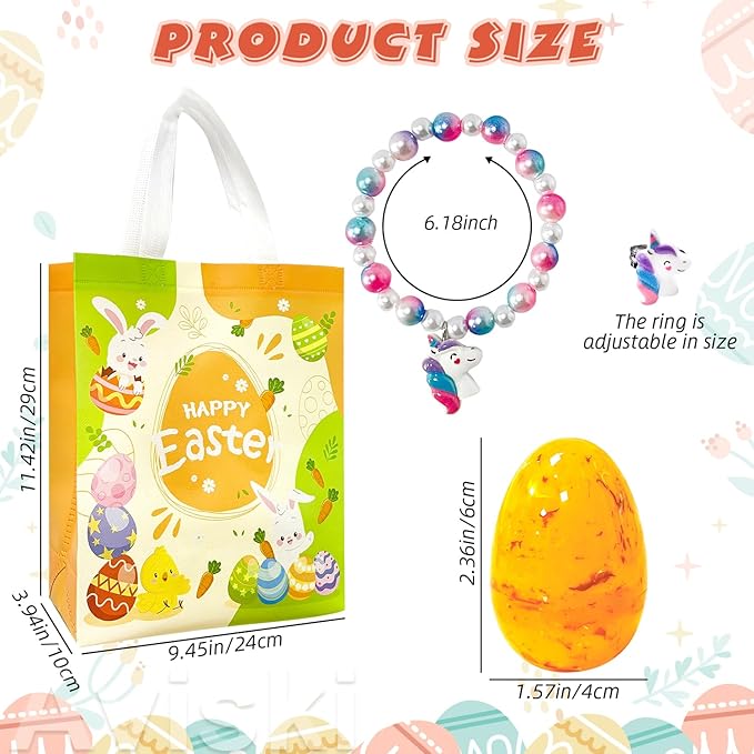 12Pcs Easter Surprise Eggs with Cute Bracelet &#x26; Ring Inside for Easter Theme Party Favors, Supplies for Easter Egg Hunt, Basket Stuffers/Fillers, Classroom Prize Supplies Toddler Boys Girls