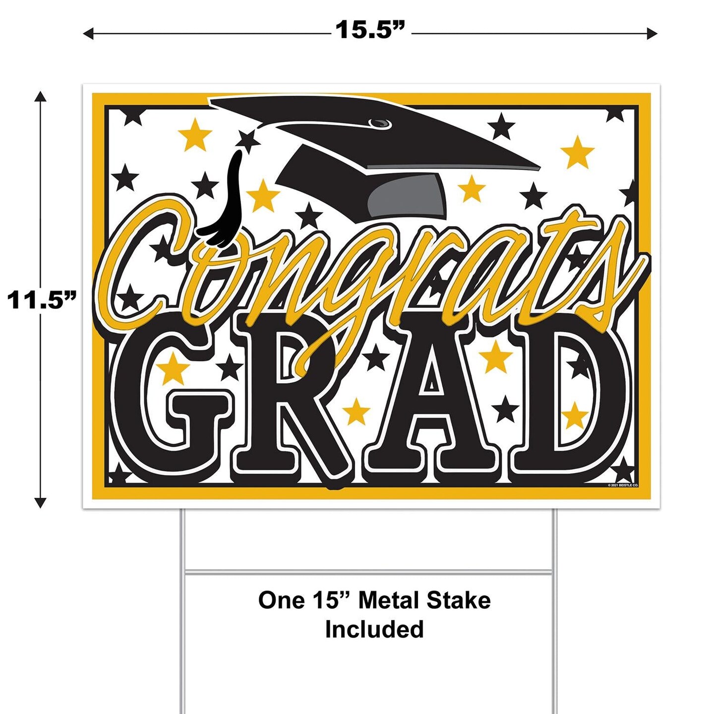 6 Pack Beistle Plastic Gold Congrats Grad Graduation Party Yard Sign