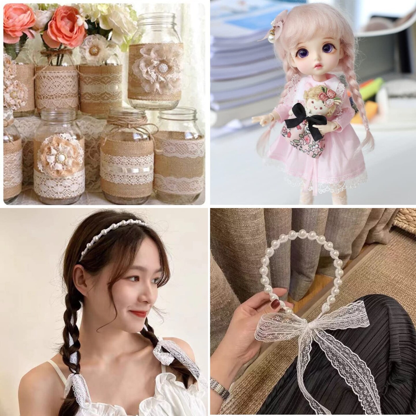 FQTANJU 49 Yard White Lace Trim Ribbon, 15 Rolls Crochet Assorted Patterns Lace Ribbon Cream Vintage for Bridal Wedding Decorations,Gift Wrap and Sewing DIY Making