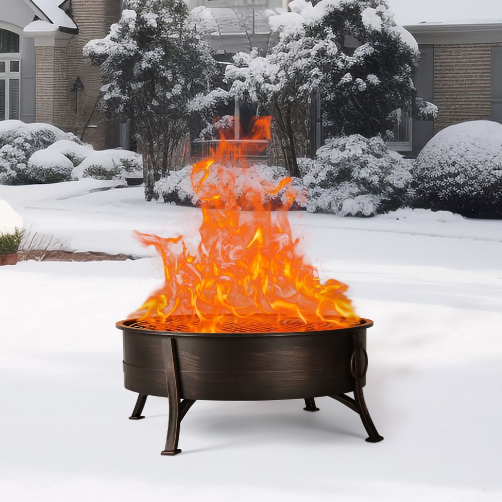 29inch Fire Pit, Wood Burning Fire Bonfire Pits Outdoor BBQ Grill Fire Pit Bowl for Camp