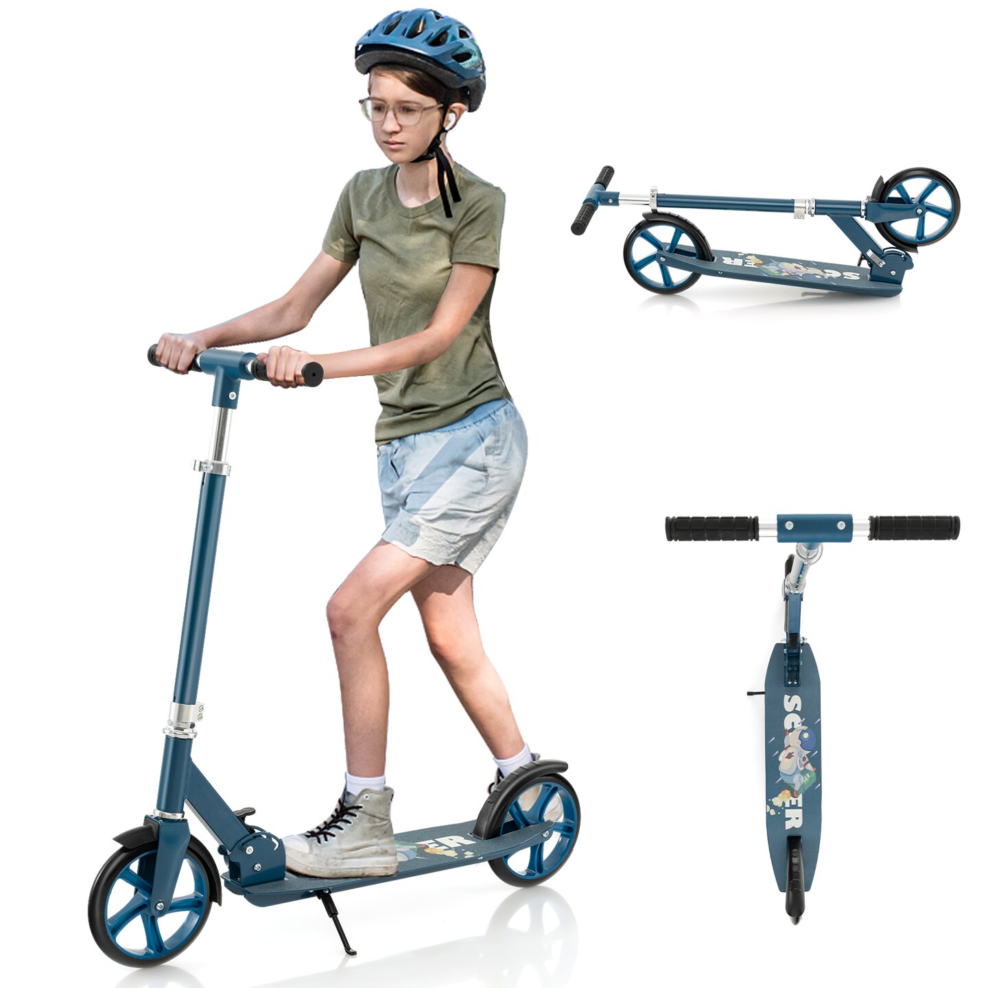 Silver Aluminum Alloy Folding Scooter with 3 Adjustable Heights for Kids &#x26; Adults
