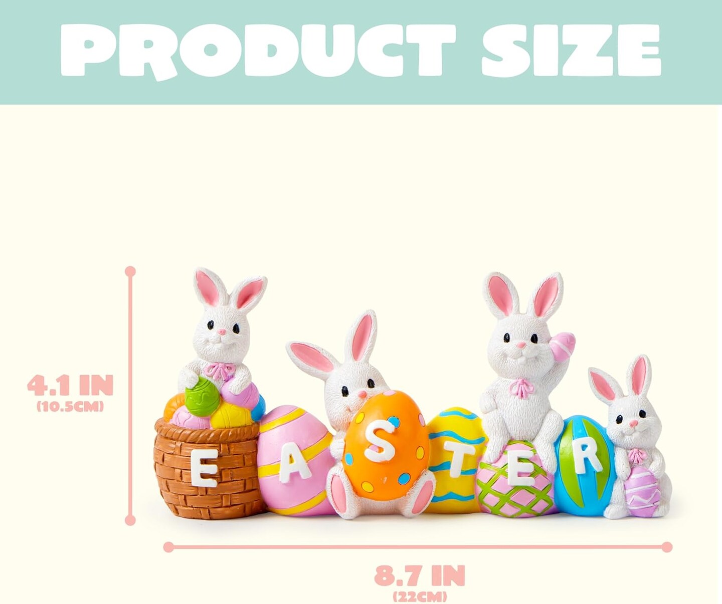 Easter Bunny Eggs with The Word Easter Resin Centerpiece Decor 4 Rabbits Bunny & Egg Tabletop