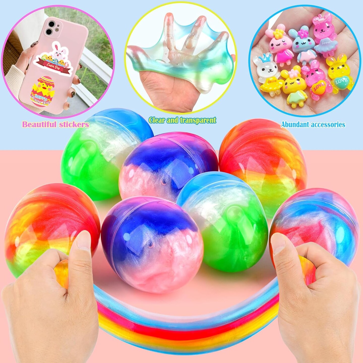 7 Pack Galaxy Slime Eggs, Prefilled Easter Eggs, School Classroom Easter Gifts Exchange, Stress Relief Slime Toy Kit
