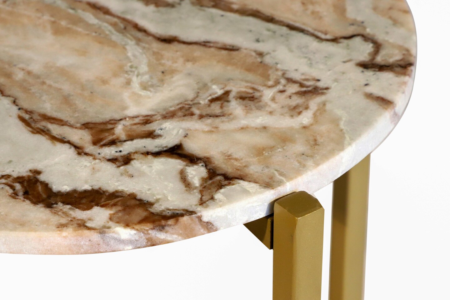 Brown Marble Side Table With Golden Metal Frame-21&#x27;&#x27;Height