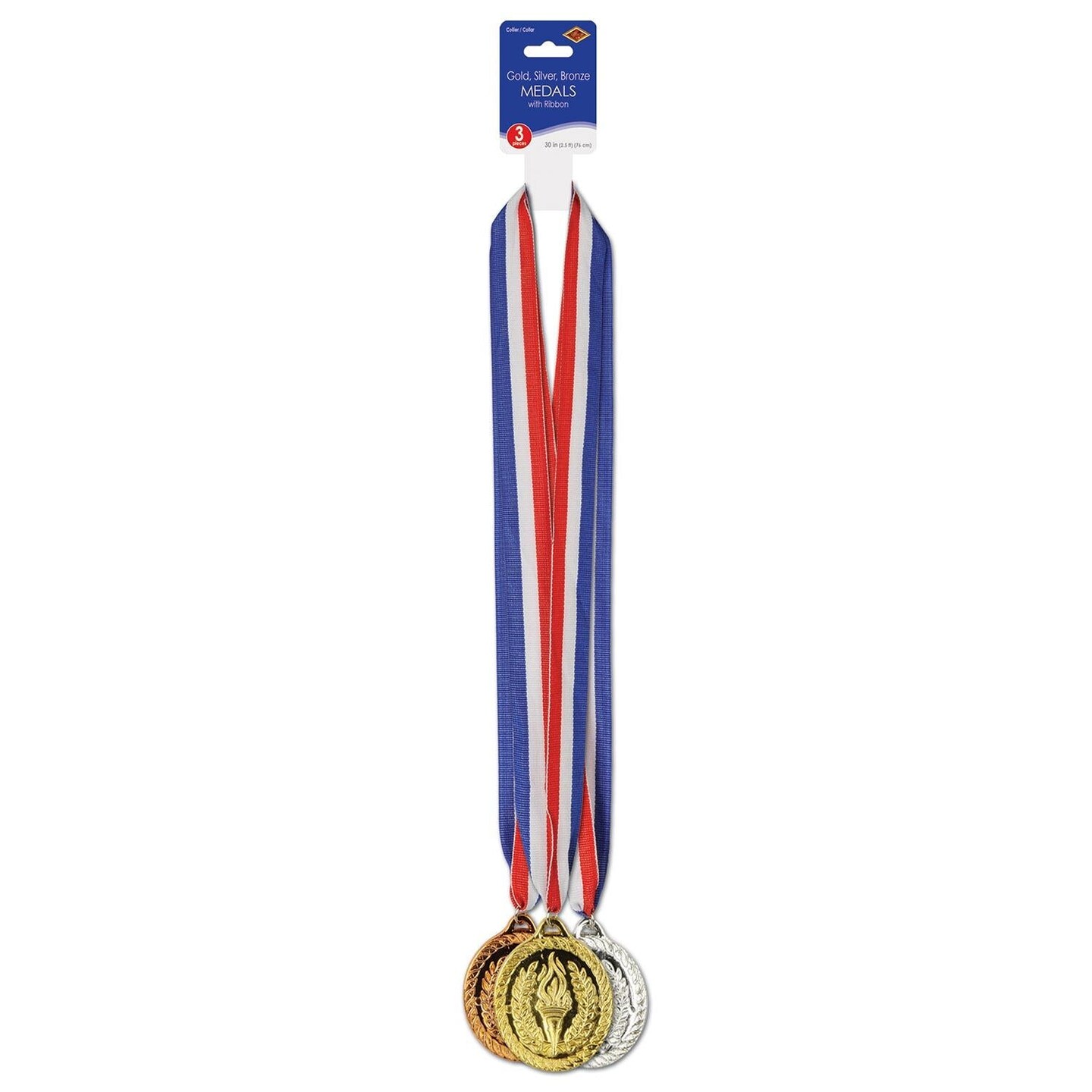 12 Pack Beistle Gold, Silver/Bronze Medals with Ribbon