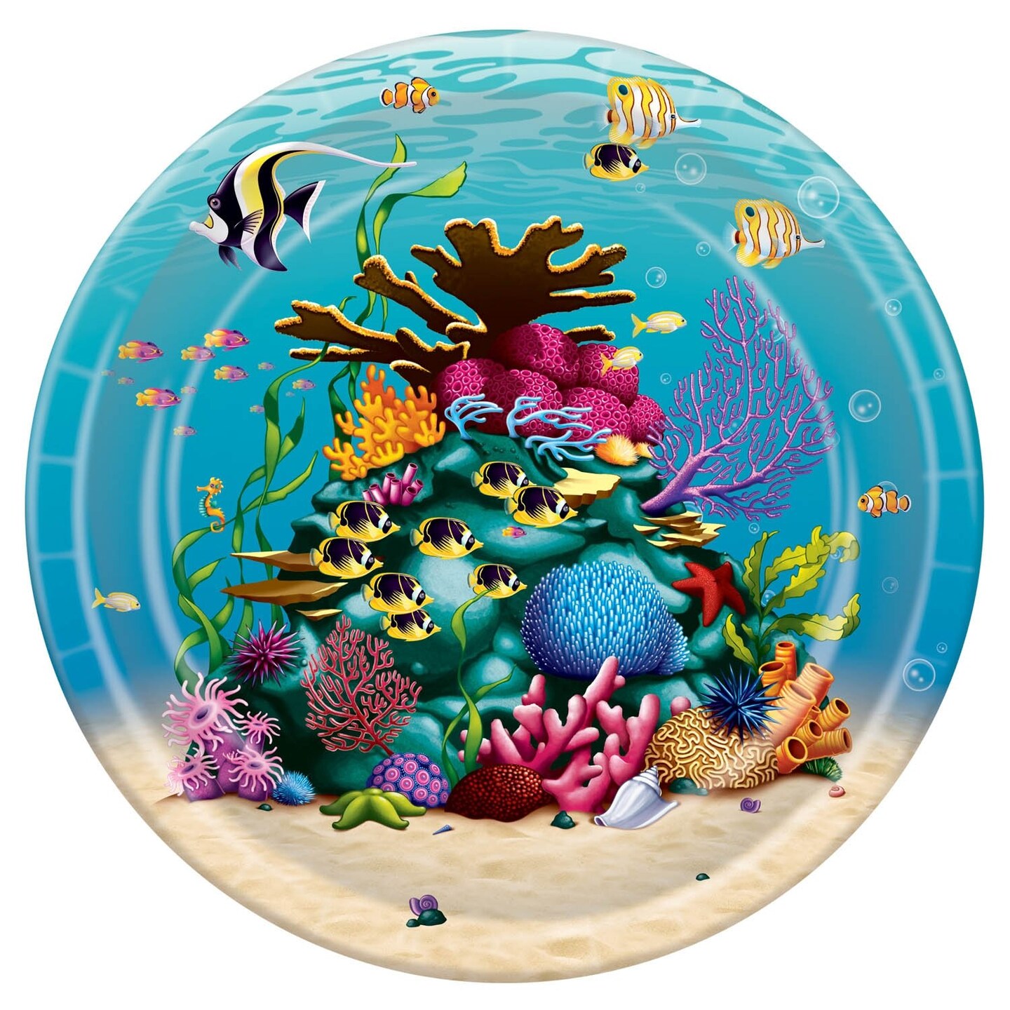 Ocean-themed Party Plates - Pack of 12, Vibrant Underwater Creatures