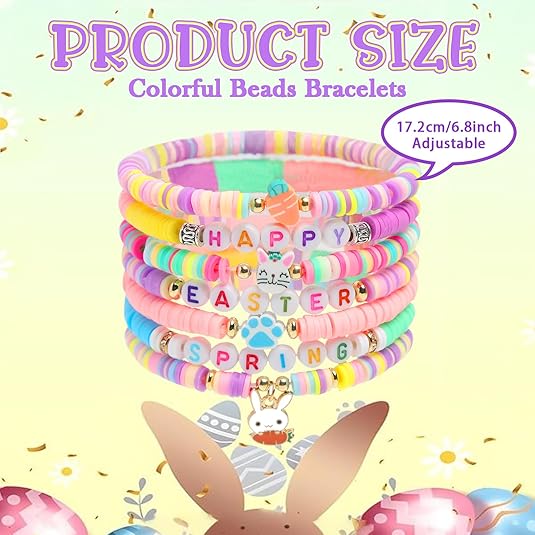 Easter Heishi Bracelets Polymer Clay Elastic Bracelets Man Woman Party Easter Bunny Egg Bracelets