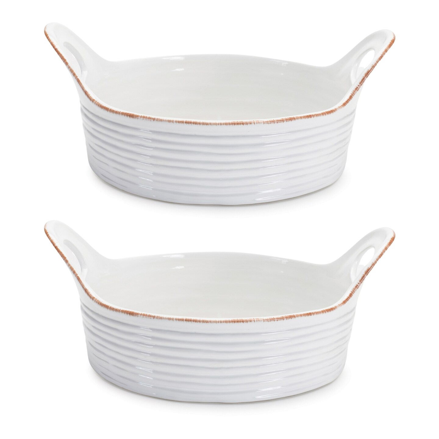 Melrose Rustic Bucket Style Round Ceramic Bowls - 11.5&#x22; - Set of 2
