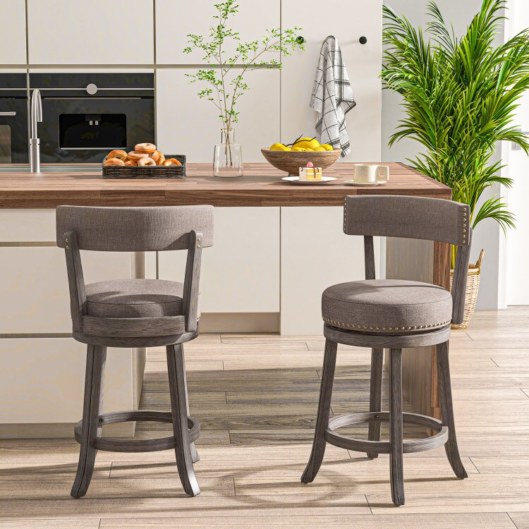 Fabric 360&#xB0; Swivel Counter Height Chairs Set of 2 with Rubber Wood Frame