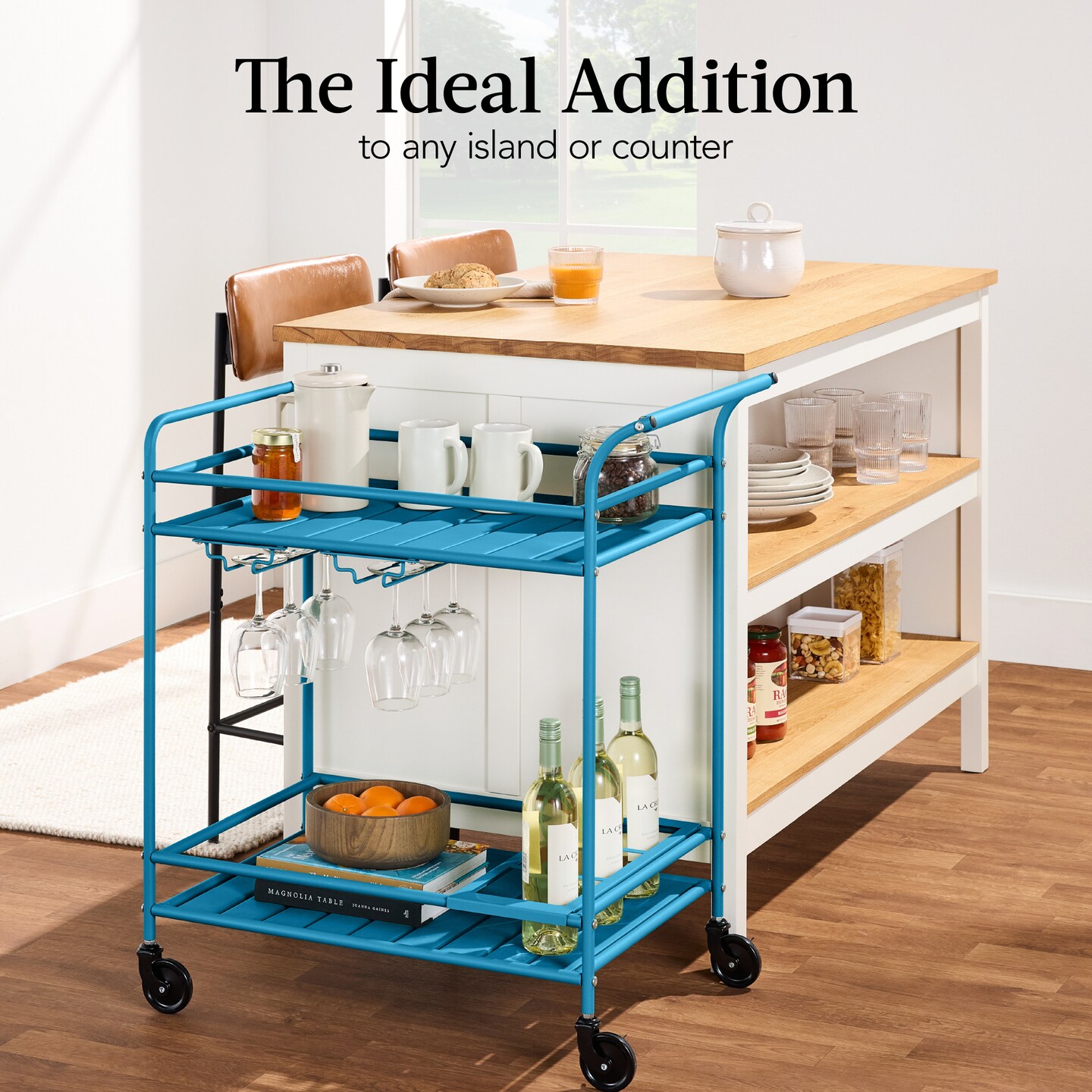 Best Choice Products 2-Tier Rolling Bar Cart Indoor/Outdoor w/ Storage Shelves, Wine Rack, Lockable Wheels