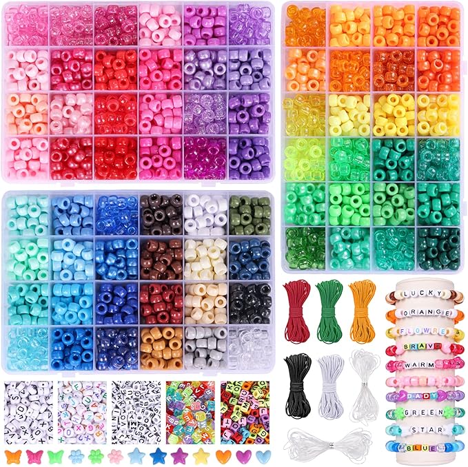 Friendship Bracelet Kit for Girls, 16000 pcs with Seed Beads (2/3/4mm), Clay Beads, 7 Styles Letter Beads (A-Z), Variety of Charms, DIY Jewelry Making Crafts, Kids Toy for Ages 6+
