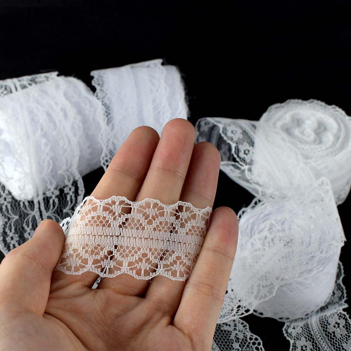 40 Yards White Lace Ribbon Gift Wrapping Wedding Lace Ribbon Dress Decoration Sewing Crafts Lace Crochet Ribbon Vintage Cotton Lace Rolls Lace Trim Scalloped Edge for Bridal Christmas Supply (4 Style)