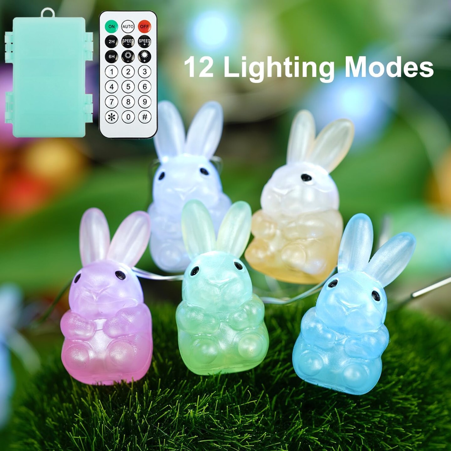 3D Bunny Easter Lights String, 10 ft 30 LEDs Colorful Rabbit Battery Operated String Lights with Remote &#x26;Timer, Easter Decorations Indoor, Fairy Lights for Spring Window Easter Decor