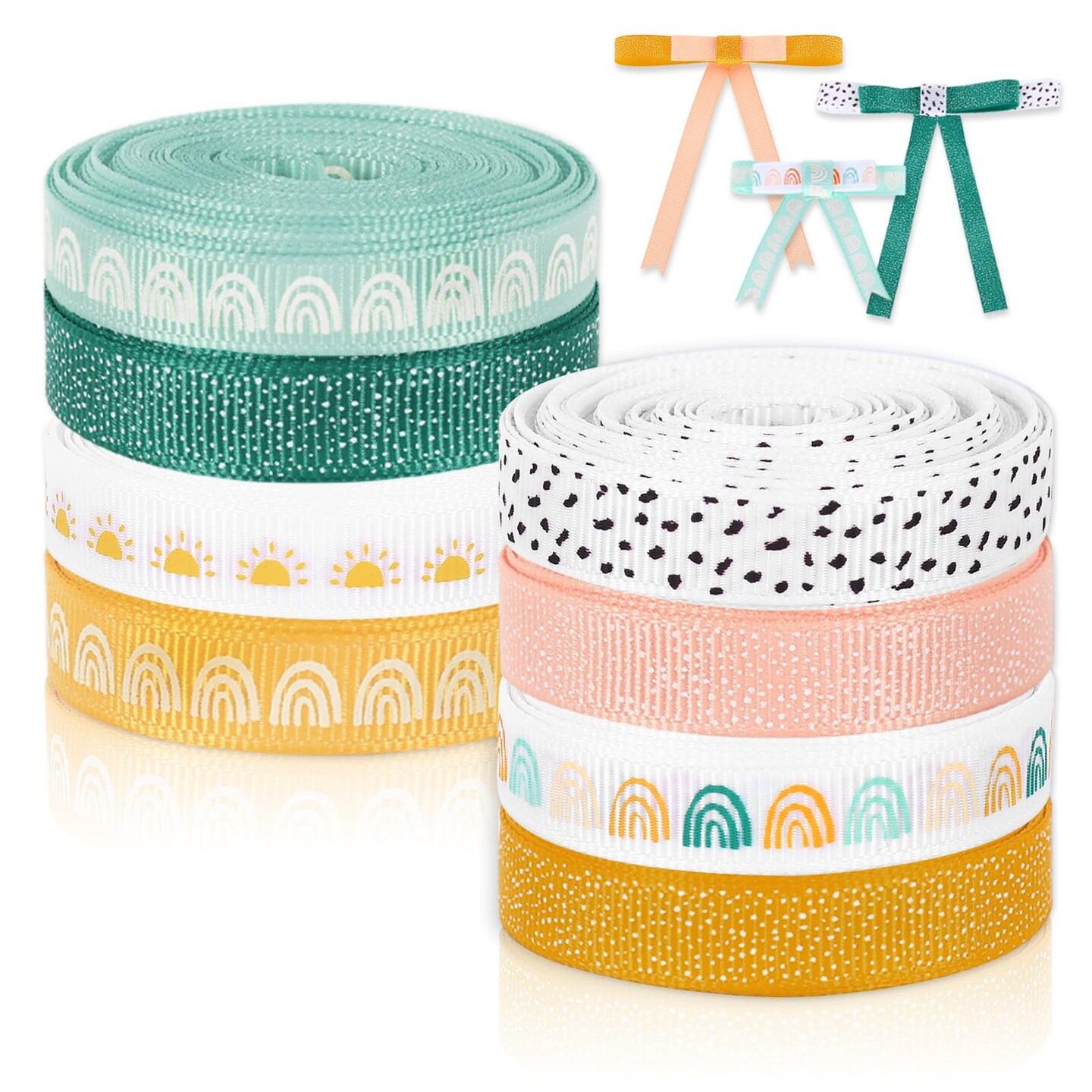 8 Rolls Boho Rainbow Ribbon 40 Yards 0.4 Inch Rainbow Themed Grosgrain Ribbon Colorful Boho Fabric Craft Ribbon for Wreath Bow Making Gift Wrapping Decor DIY Crafts