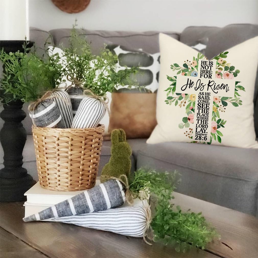 He is Risen Easter Pillow Covers 18x18 Greenery Cross Easter Decorations Outdoor Farmhouse Pillows Decorative Throw Pillows Cases