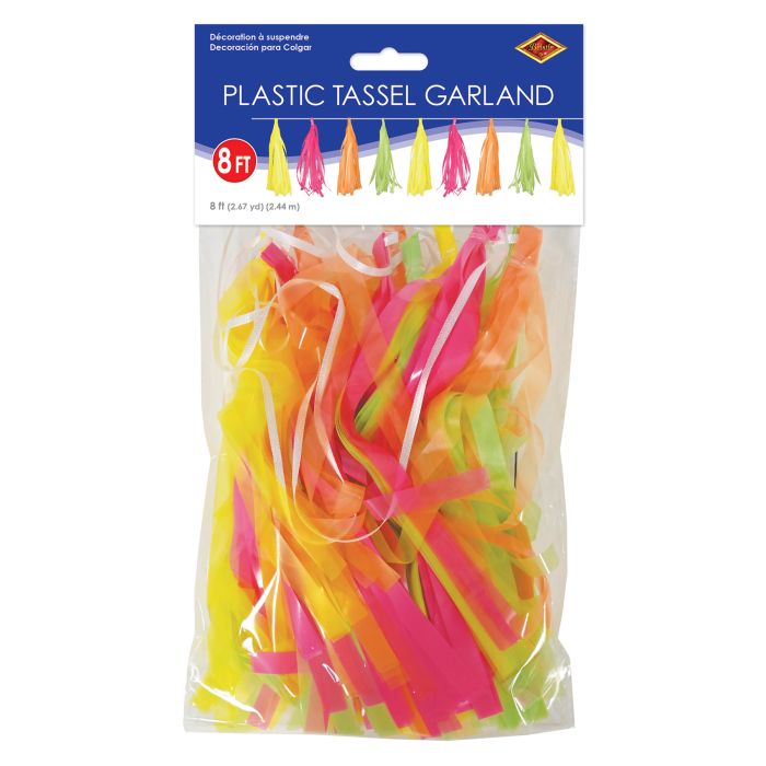 12 Pack Beistle Neon Plastic 8ft Tassel Garland