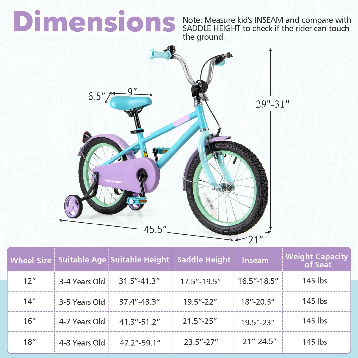 Purple Kids Bike with Adjustable Handlebar and Saddle for Comfortable Riding
