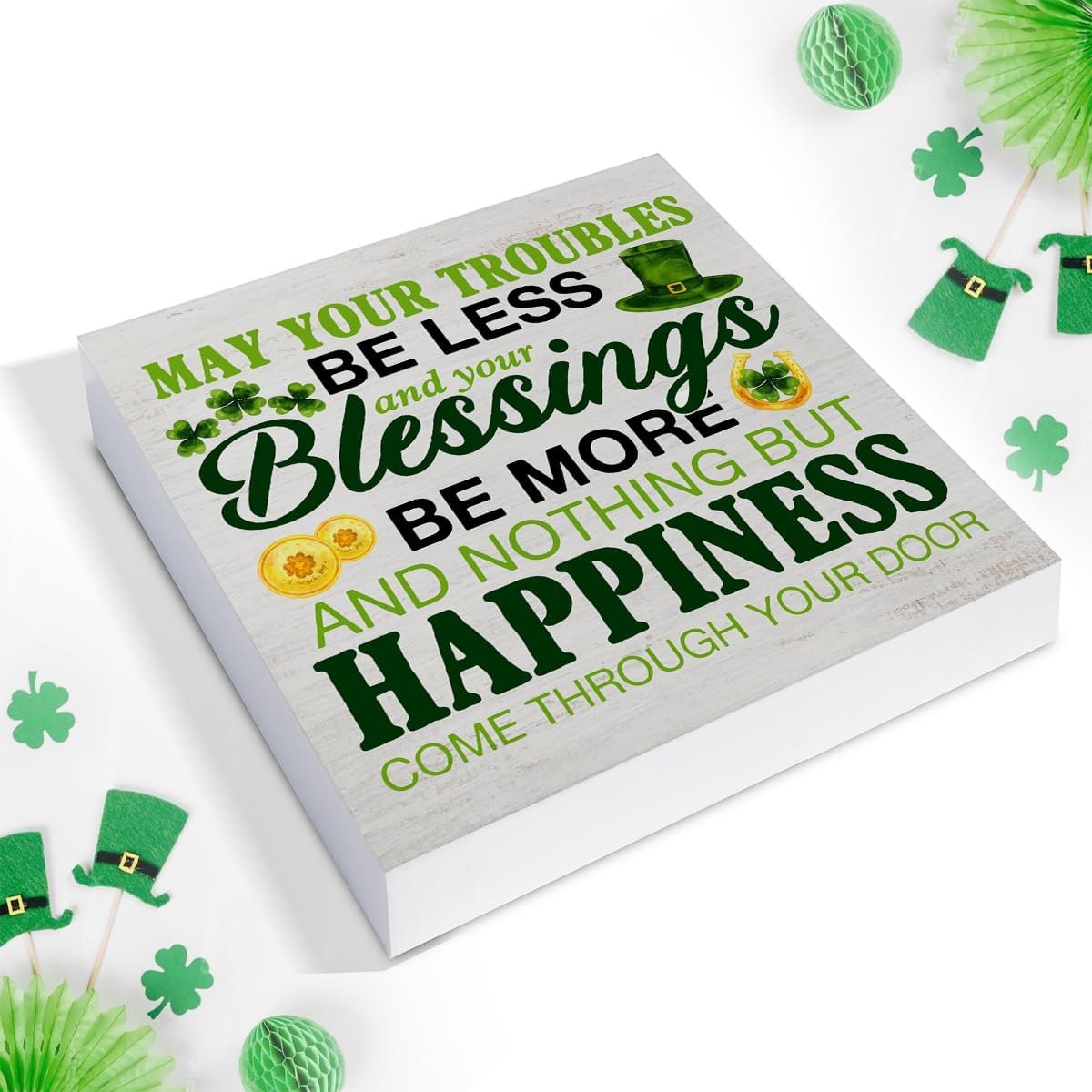 St. Patricks Day Decor, Rustic Irish Blessings Decor May Your Troubles Be Less Wood Block