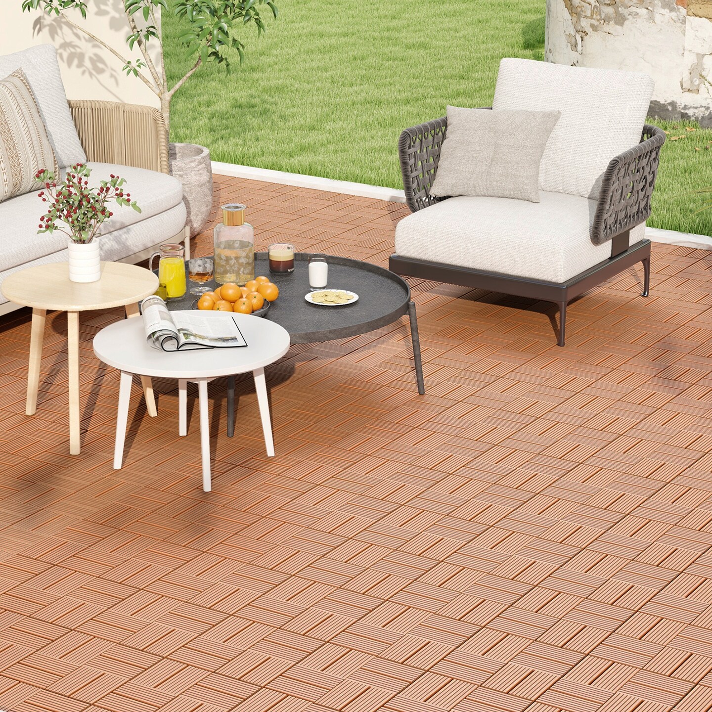 18 Pieces 12 x 12 Inch All Weather Interlocking Deck Tiles Ideal for Outdoor Use