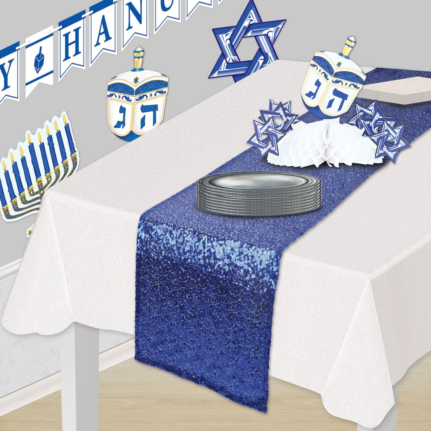 Bulk 12 Pack Beistle Blue Sequined Party Table Runner