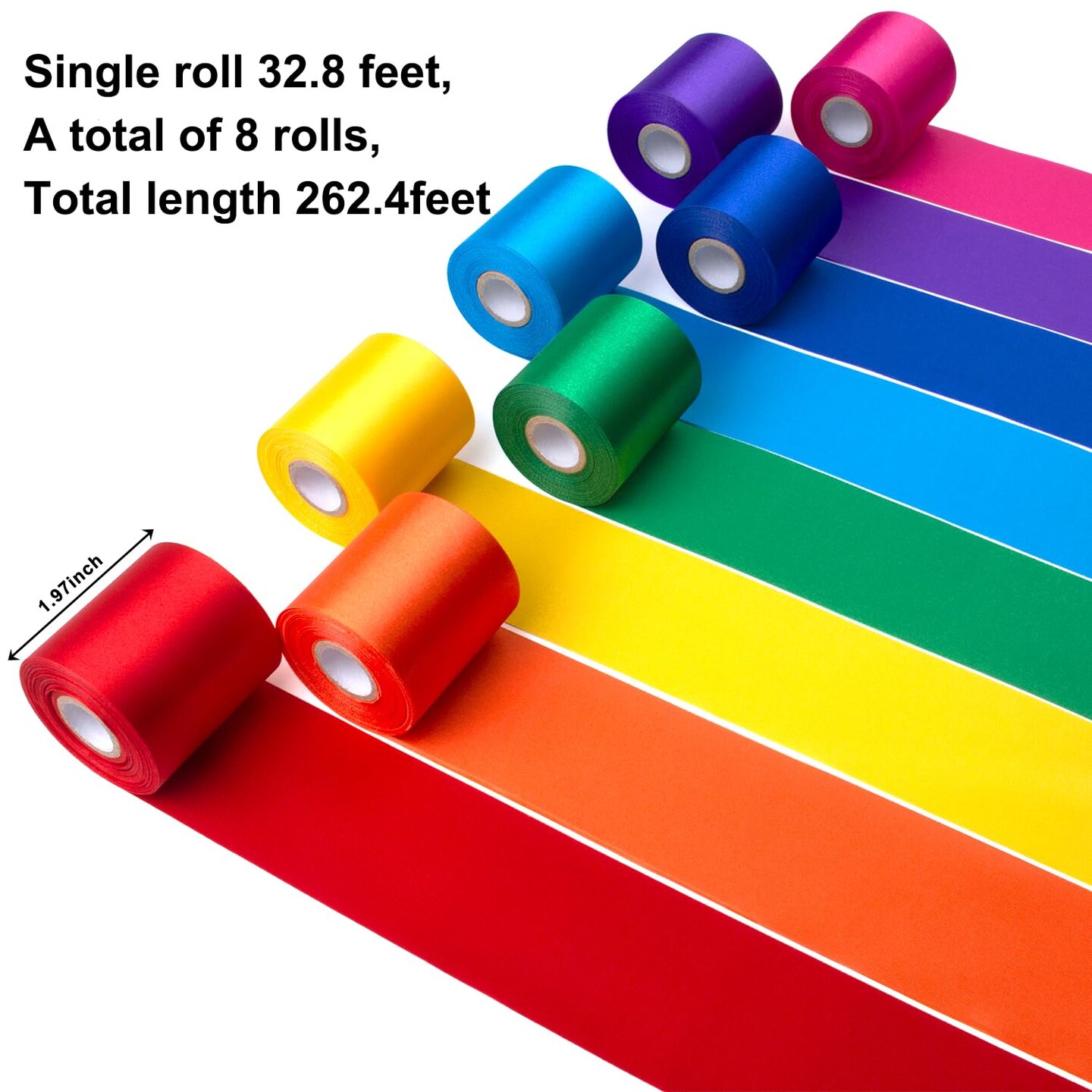 Rainbow Satin Ribbon 87.5 Yds × 2 Inch Wide Colorful Ribbon 8 Rolls Assorted Bulk Ribbons Set for Gift Wrapping DIY Crafts Tassel Garland Fiesta Party Classroom Outdoor Ribbon Decorations