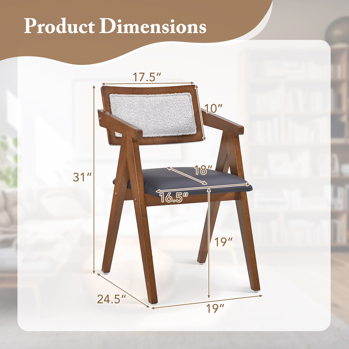 Walnut Wooden Mid-Century Accent Chairs with Leathaire Seat Cushions, Set of 2