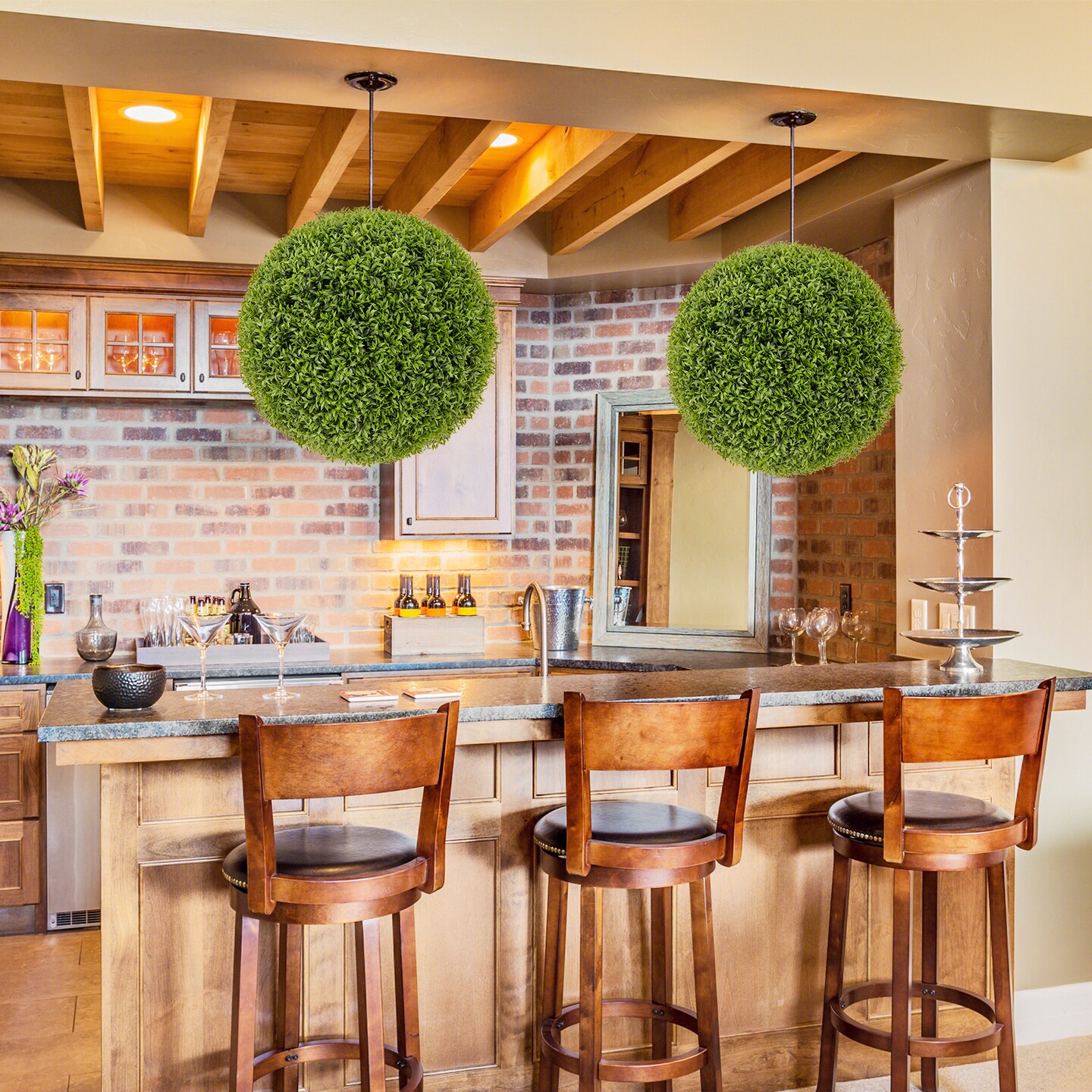 2 Pieces 20 Inch Artificial Plant Boxwood Topiary Ball Indoor and Outdoor Decoration