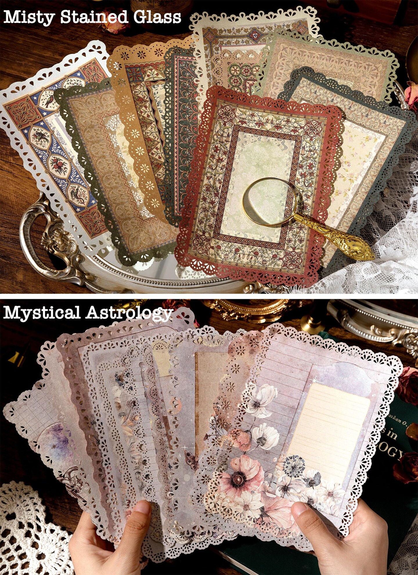 60 Sheets Lace Edged Scrapbook Stationery Paper Assorted Set - 6 Pack Vintage Paper for Letter Writing Scrapbooking Embellishments Planner Bullet Junk Journal Supplies Collage Background 4.9x6.9 Inch
