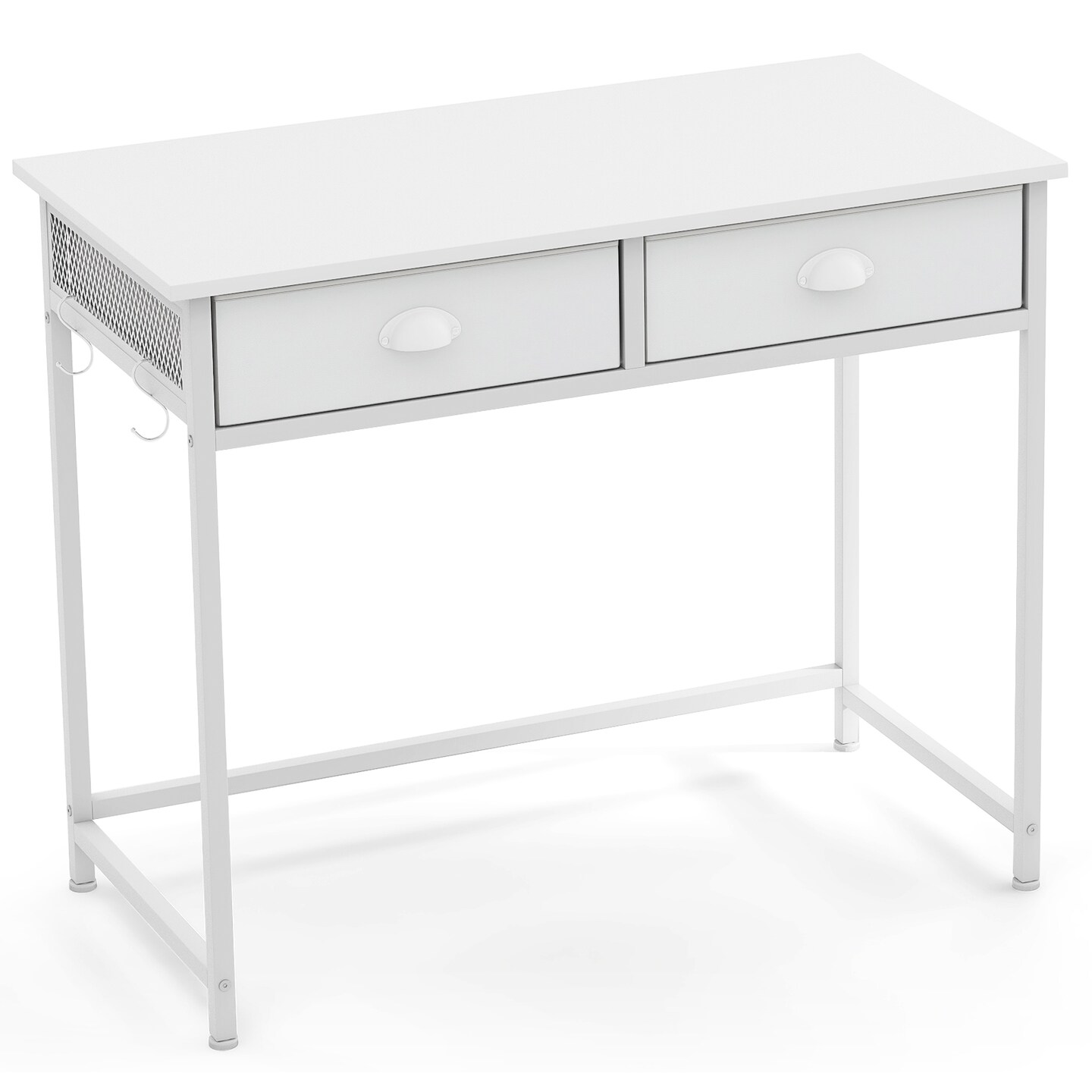 Space Saving Home Office Desk with 2 Fabric Drawers and 4 Hanging Hooks