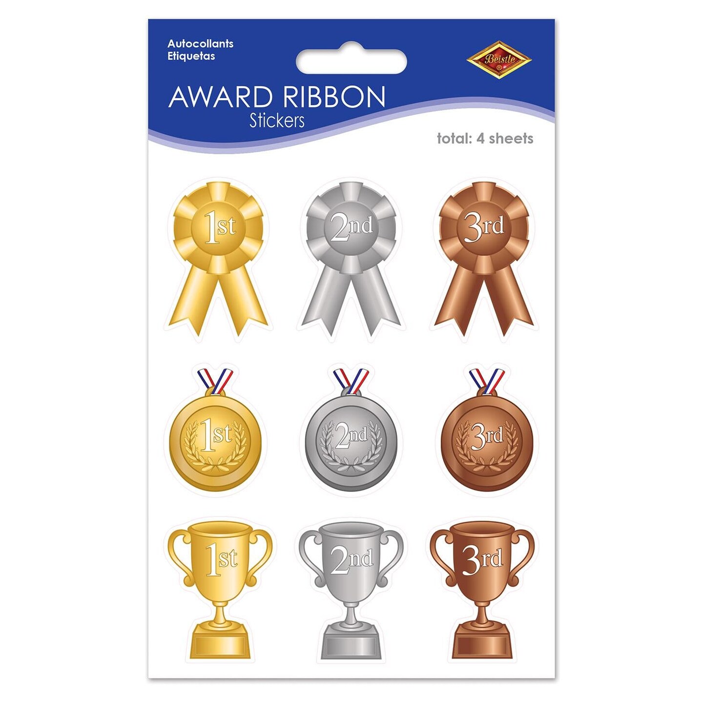 12 Packs Beistle Award Ribbon Party Stickers 4/Pack