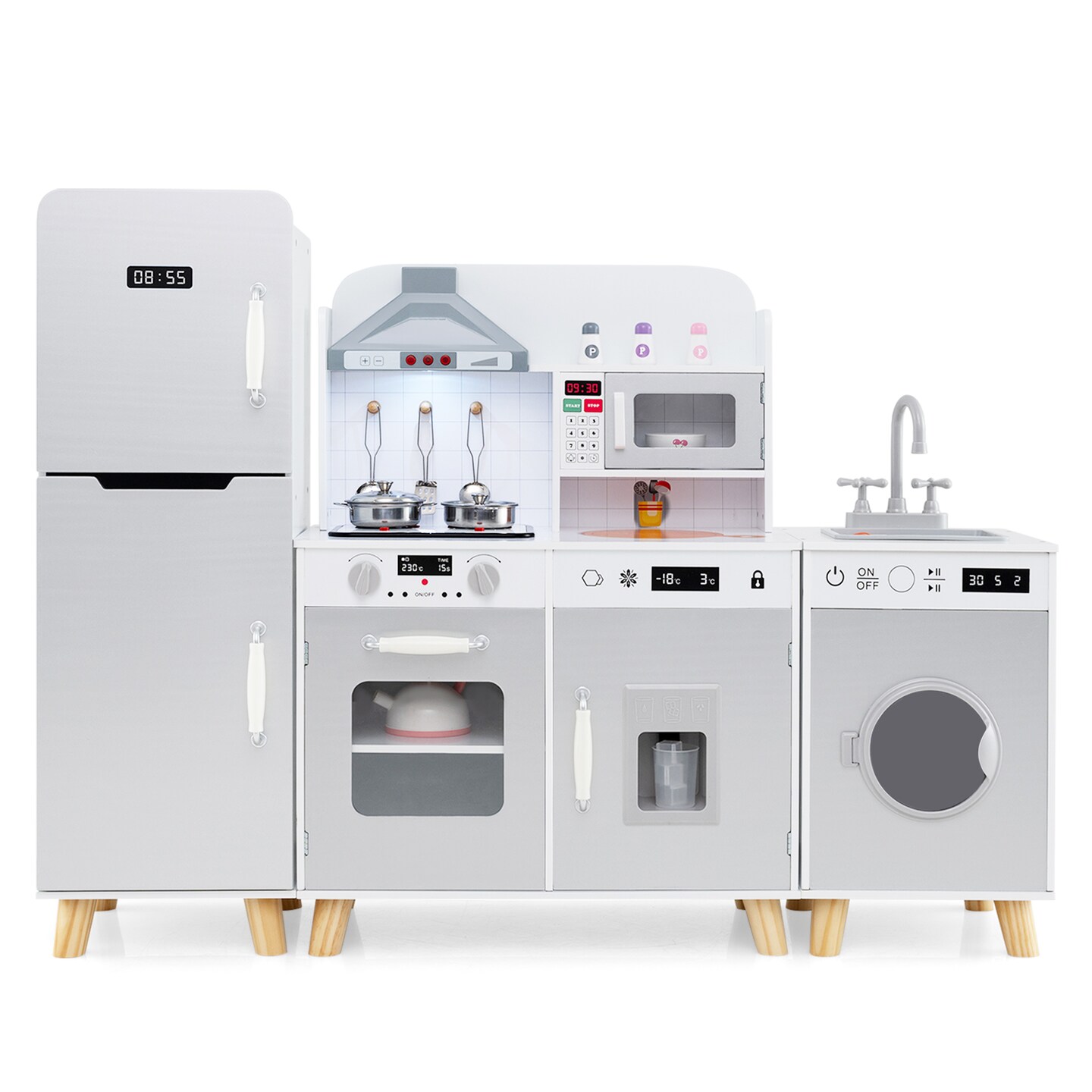 Kids Kitchen Playset 3-in-1 with Refrigerator and Washing Machine-Grey