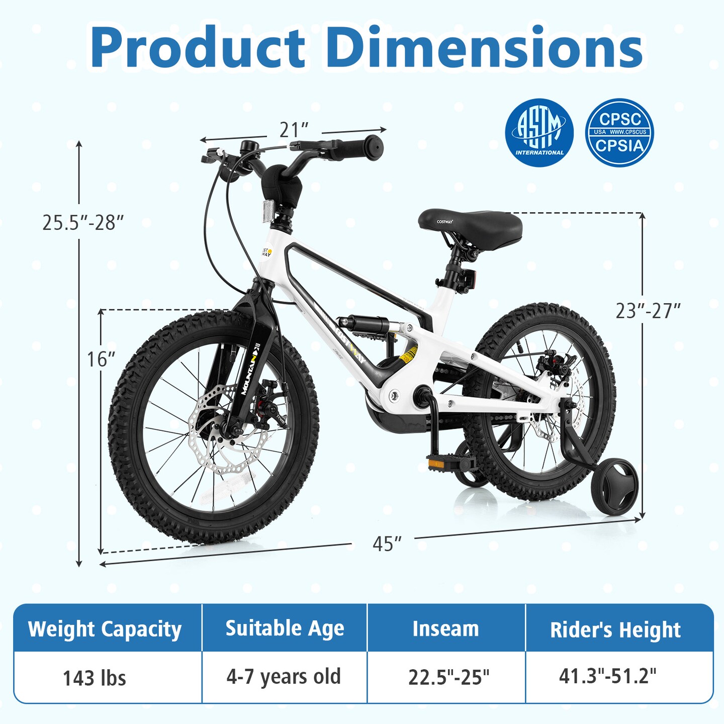 16 Inch Kids Bike Magnesium Alloy Frame Adjustable for Ages 4-7 with Easy-to-Use Features