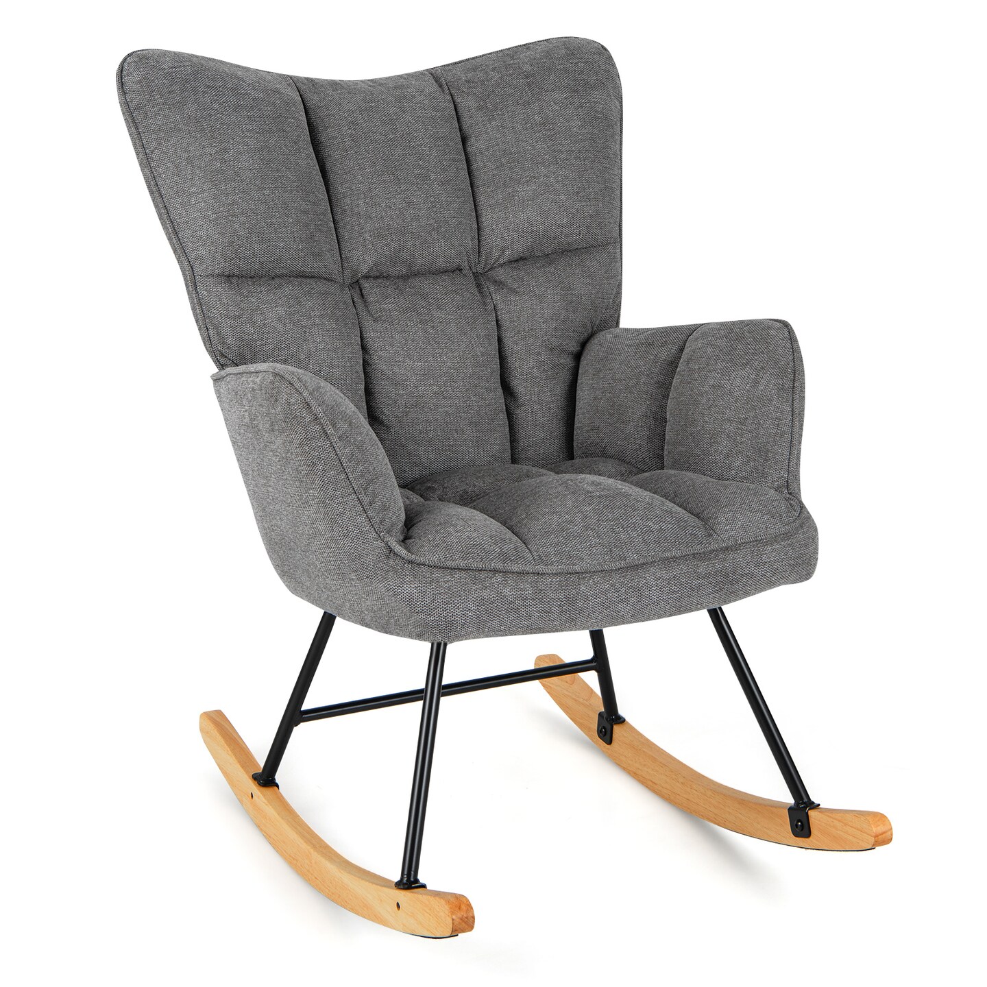 Modern Upholstered Rocking Arm Chair with High Backrest and Plush Seat