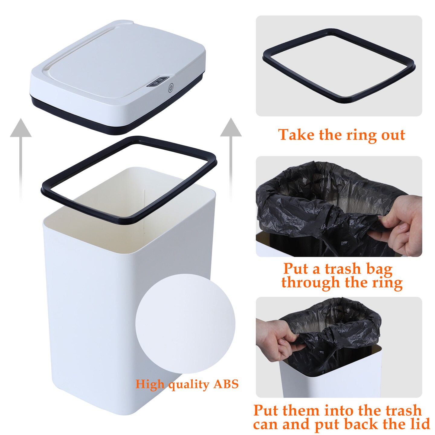 Intelligent Three-mode 15L/3.96gal Induction Garbage Can Perfect for Bedroom, Bathroom, Office