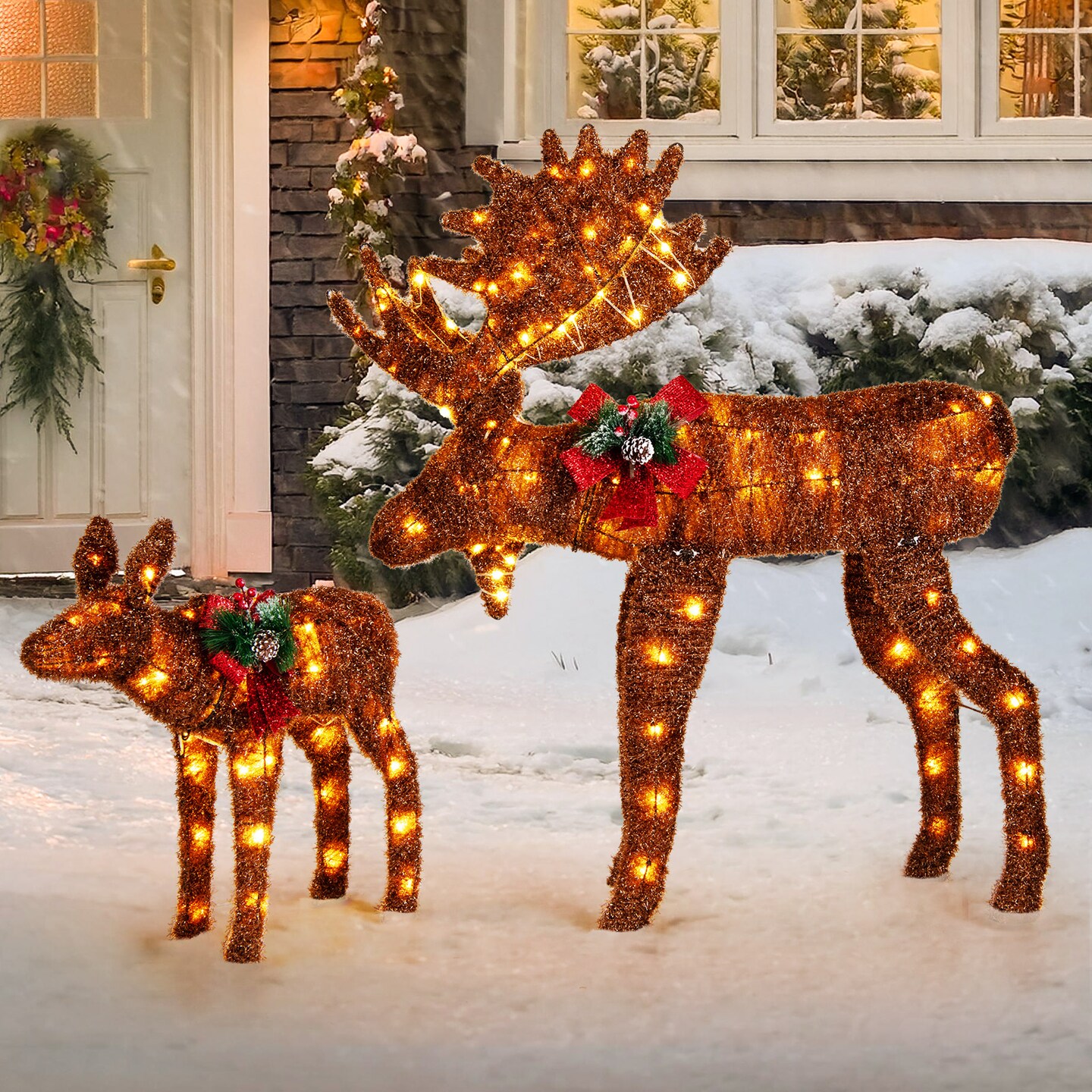 2 Pieces Lighted Moose Family with 170 LED Lights and Zip Ties