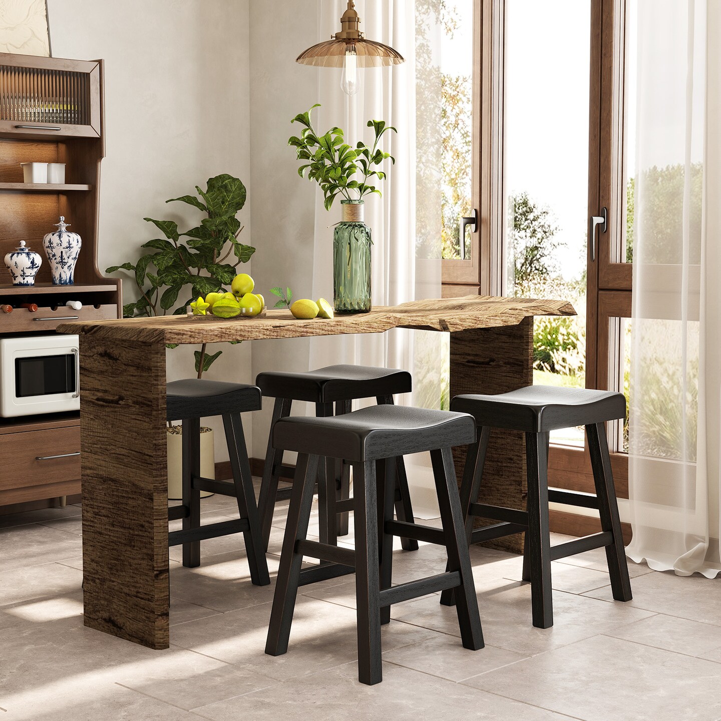 24 Inches Counter Height Stools Set of 2 with Footrest for Restaurant Cafe Pub-Black