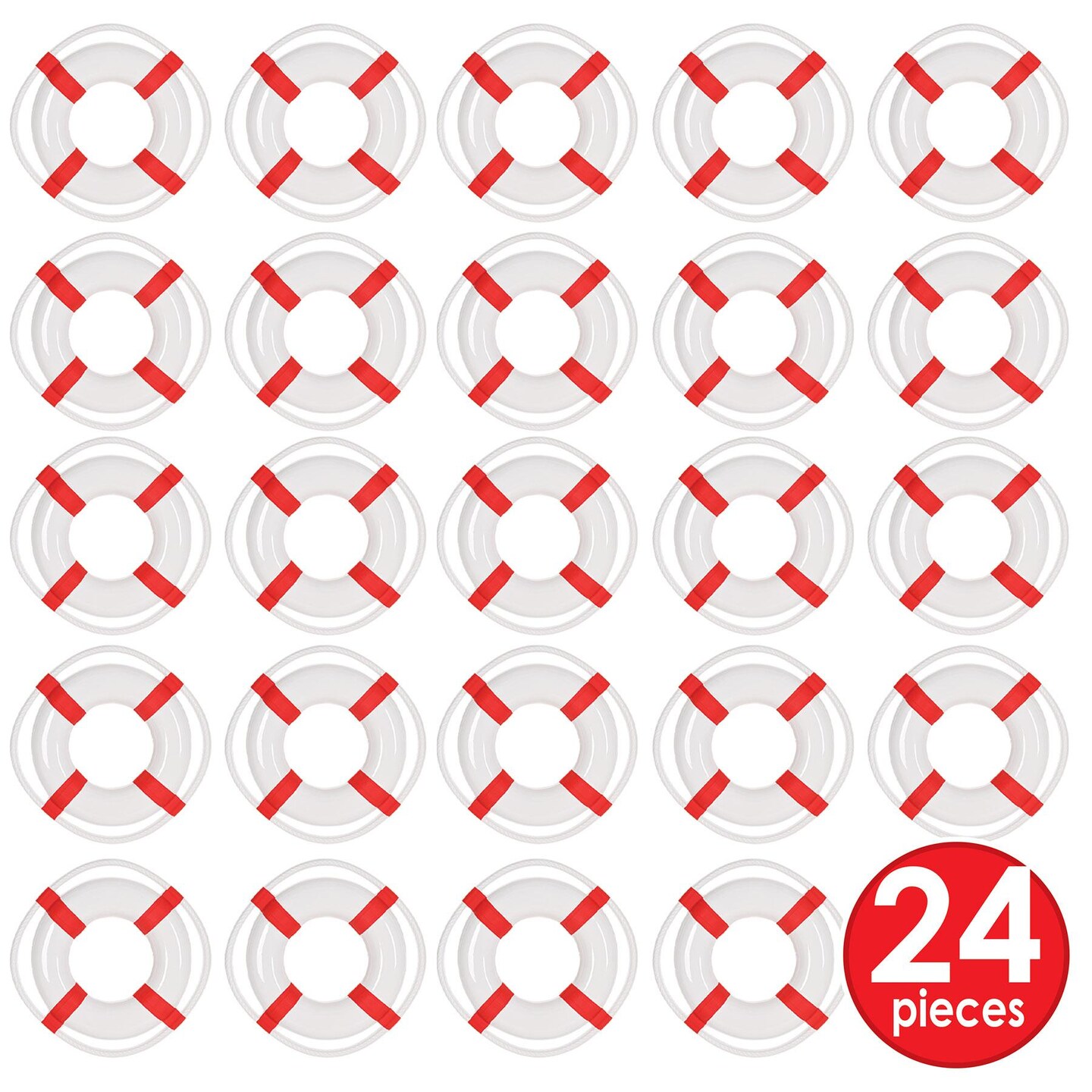 24 Pack Beistle Nautical Party Plastic Life Preserver 1 Sided