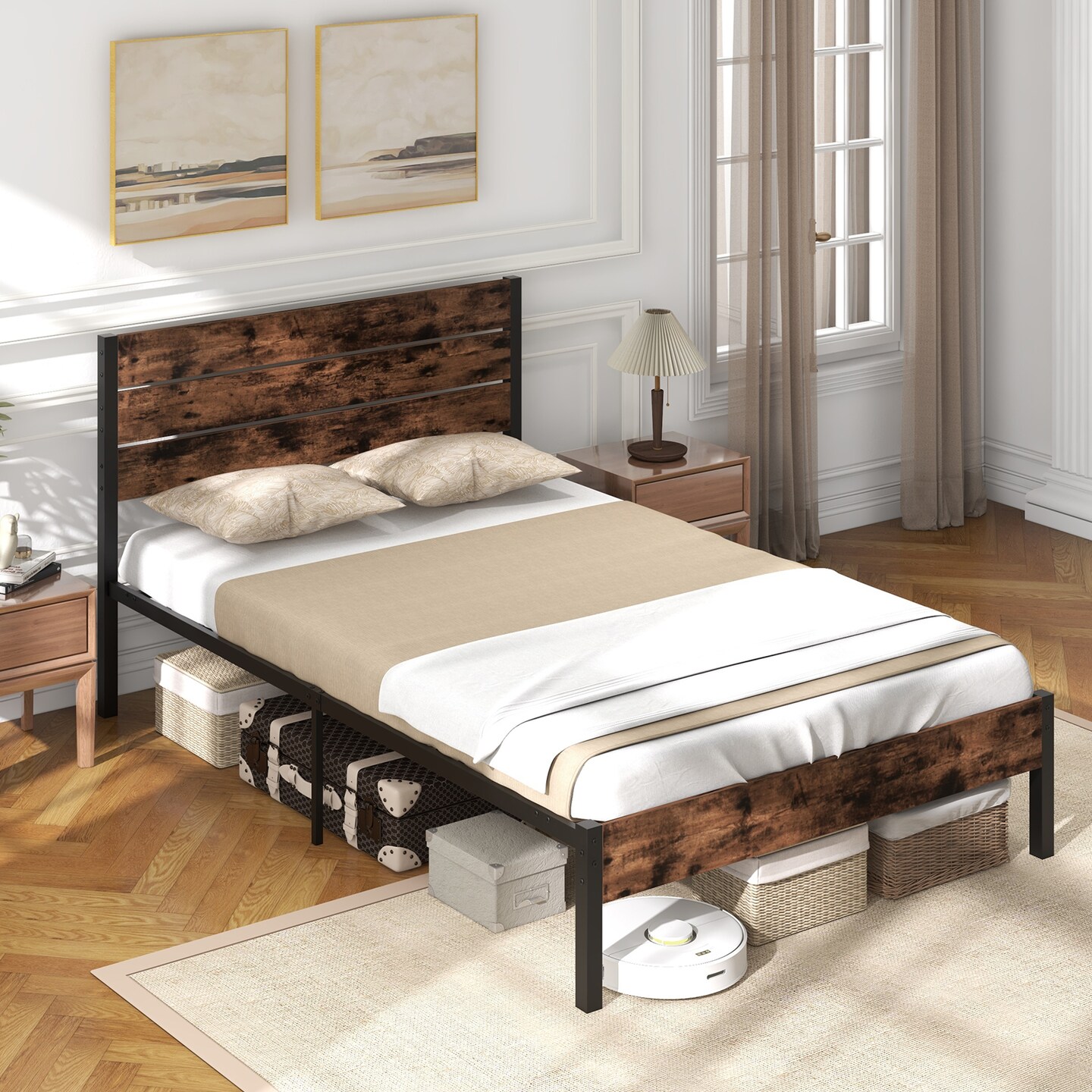 Platform Bed Frame with High Headboard and Mute Bar Perfect for Dorms or Kids
