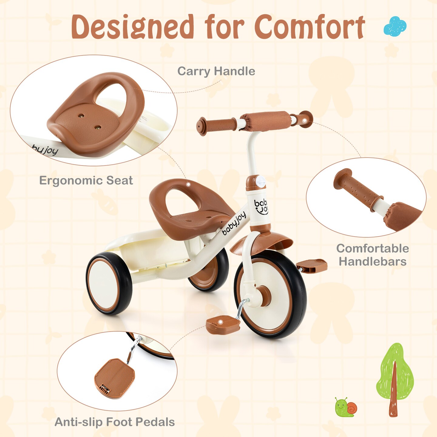 Metal Tricycle Kids Trike with Adjustable Seat and Storage Basket for Ages 3-5 Years