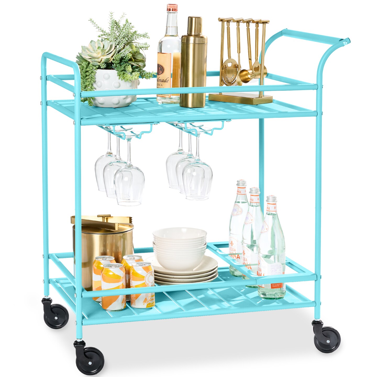 Best Choice Products 2-Tier Rolling Bar Cart Indoor/Outdoor w/ Storage Shelves, Wine Rack, Lockable Wheels