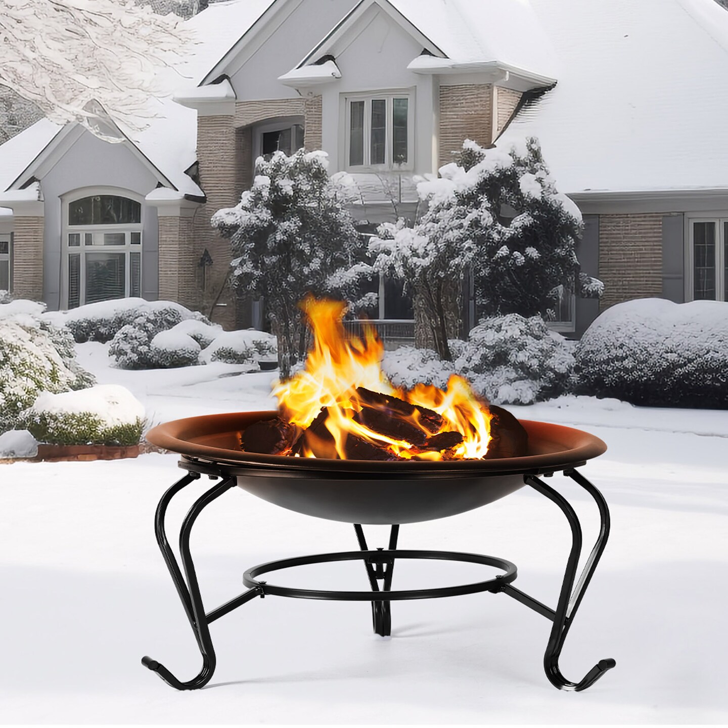 Fire Pit, Wood Burning Fire Bonfire Pits Outdoor BBQ Grill Fire Pit Bowl for Camp 22 inch